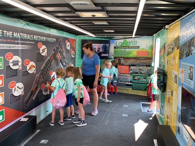 Students learn about the Materials Recovery Facility in the Educational Trailer